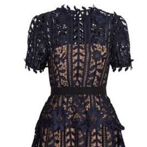 Self-Portrait Navy Blue Macrame Lace A-Line Dress NWT